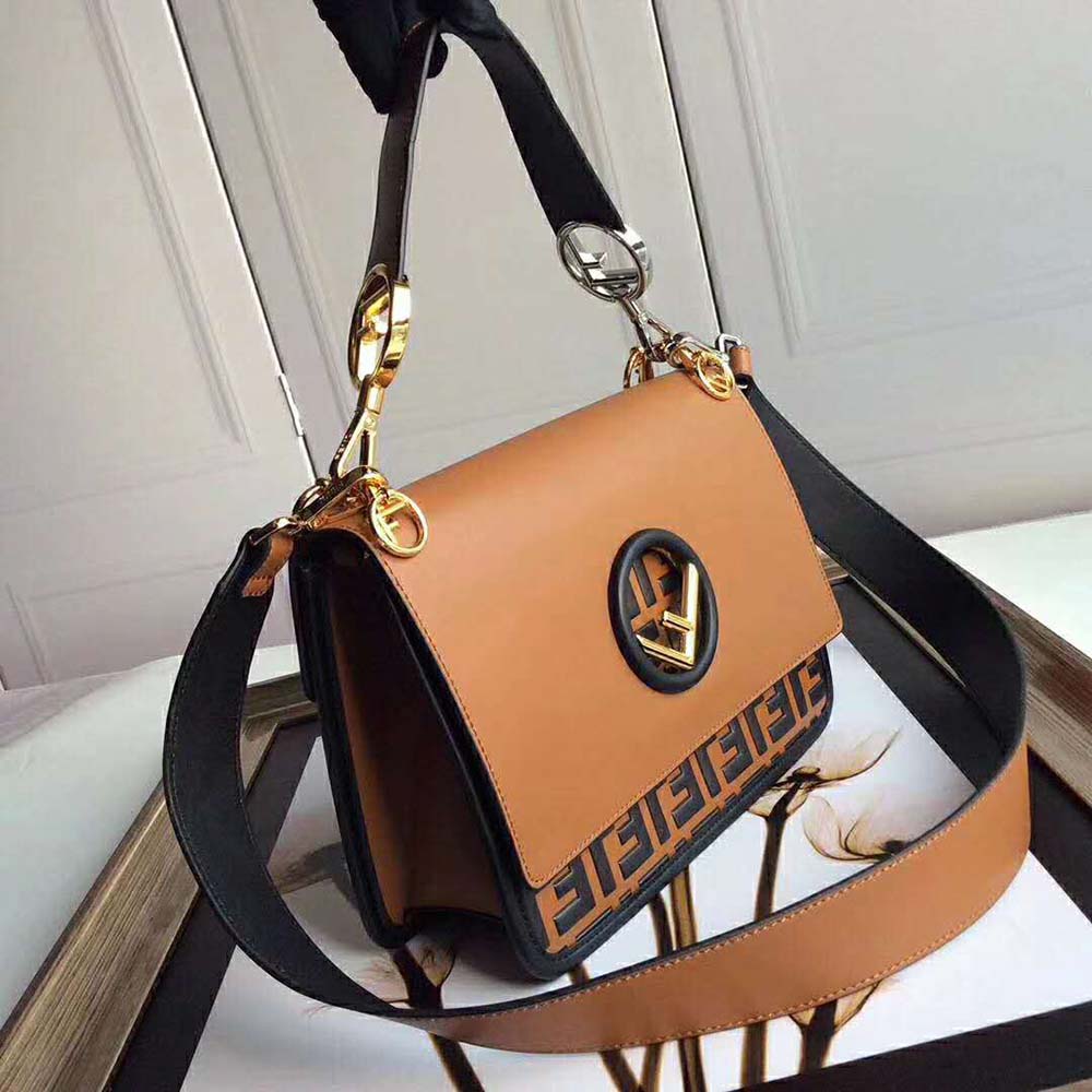 Fendi Women Kan I F Leather Bag in Calfskin Leather-Brown - image 4