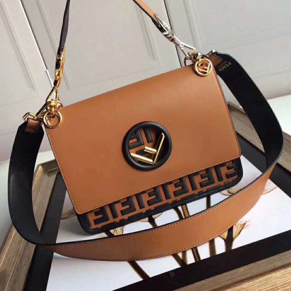 Fendi Women Kan I F Leather Bag in Calfskin Leather-Brown - image 2