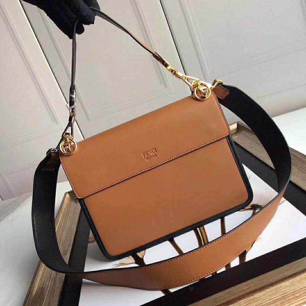 Fendi Women Kan I F Leather Bag in Calfskin Leather-Brown - image 3