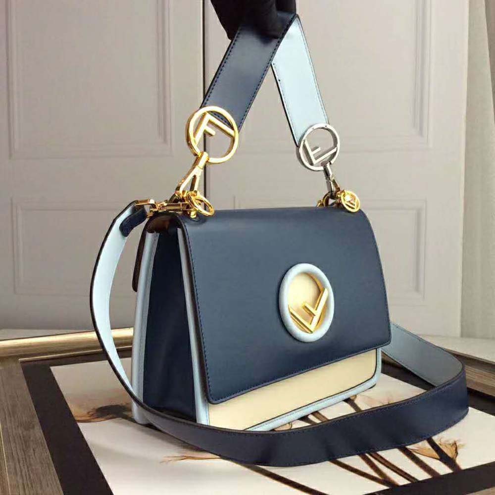 Side angle highlighting exotic leather texture on Fendi Women Kan I F Bag