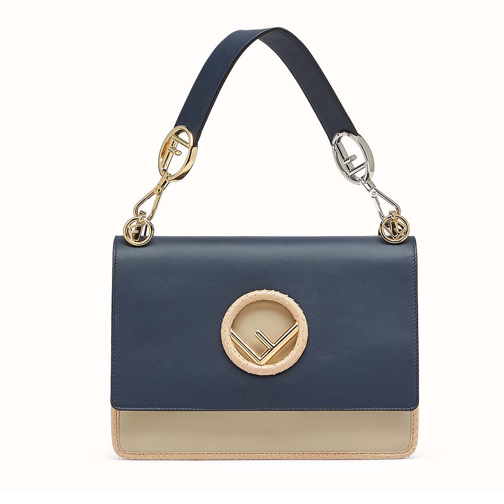 Front view of Fendi Women Kan I F Pale Blue Leather Bag with exotic detail