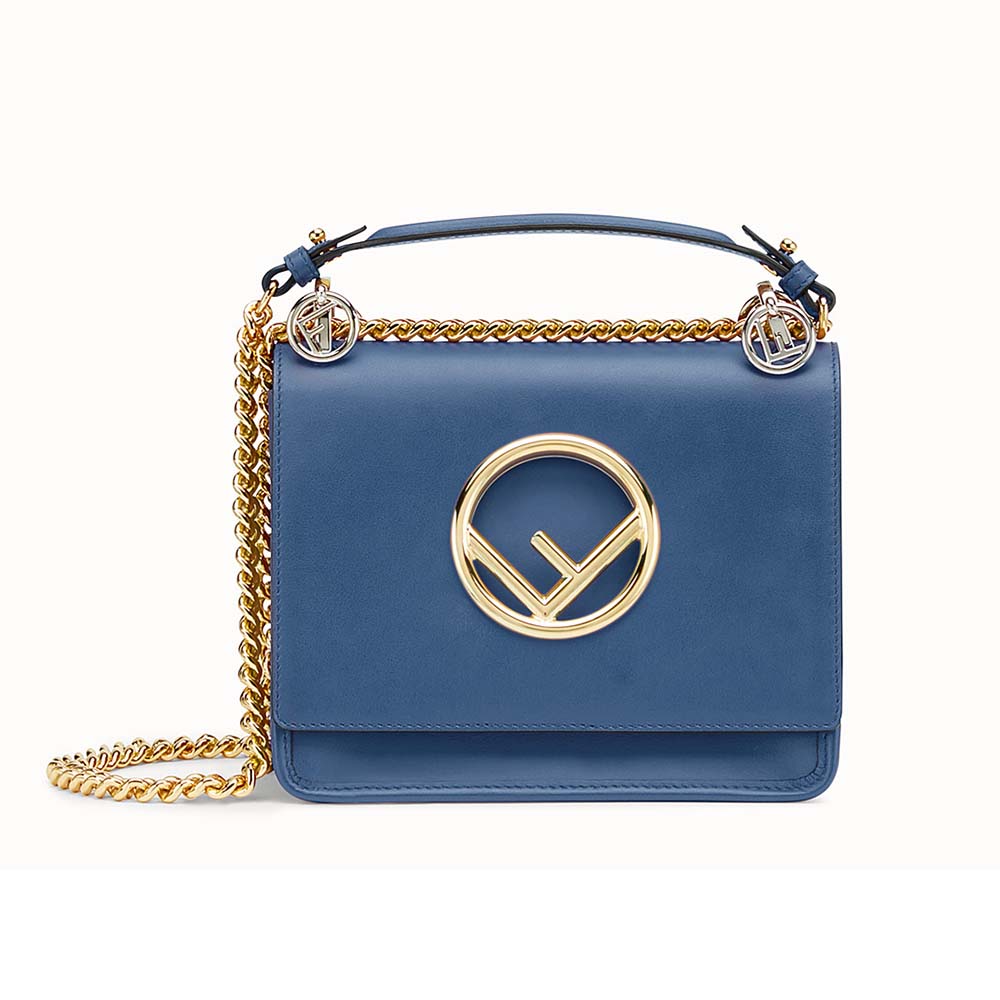 Front view of Fendi Women Kan I F Small Dark Blue Leather Mini-Bag