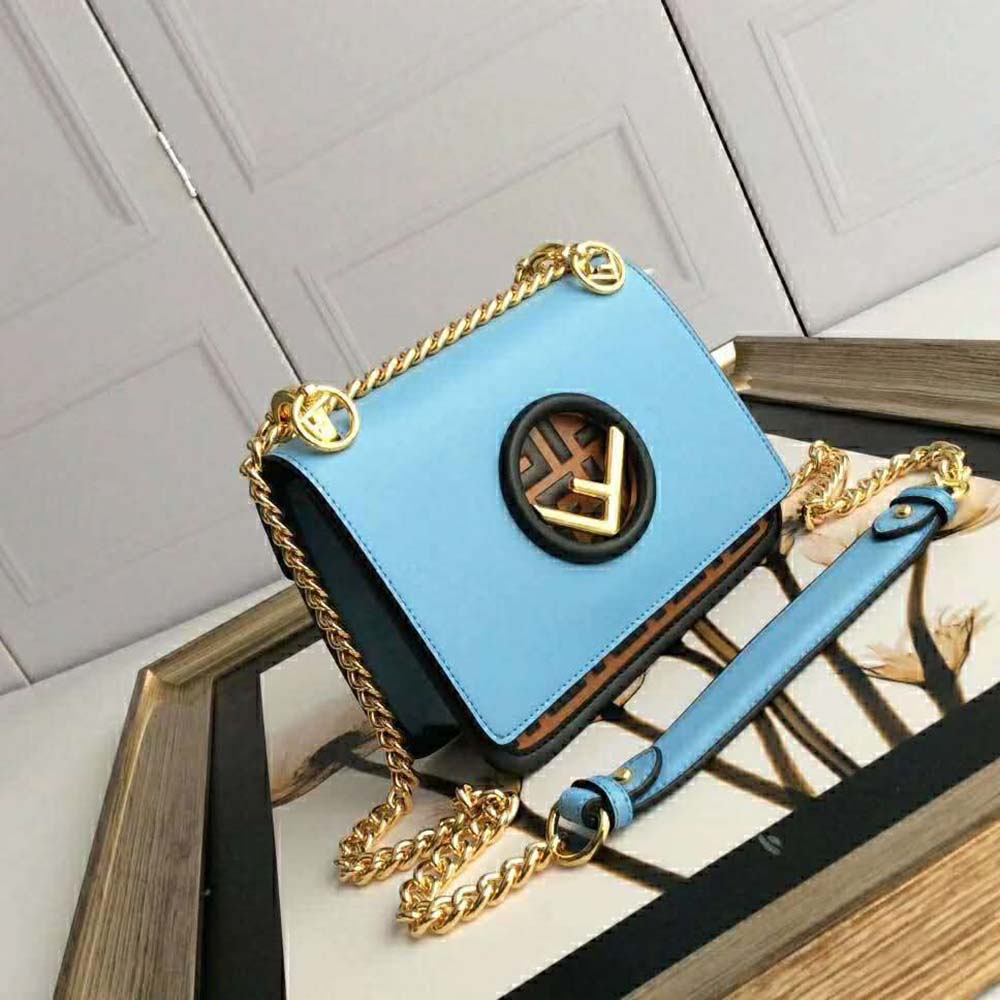 Fendi Women Kan I F Small Pale Blue Leather Mini Bag - image 4