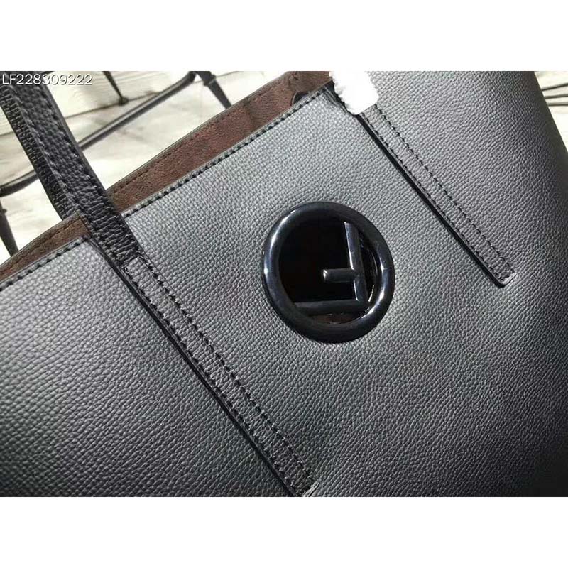 Fendi Women Leather Logo Shopper Bag-Black - image 9