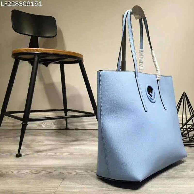 Fendi Women Leather Logo Shopper Bag-Blue - image 5