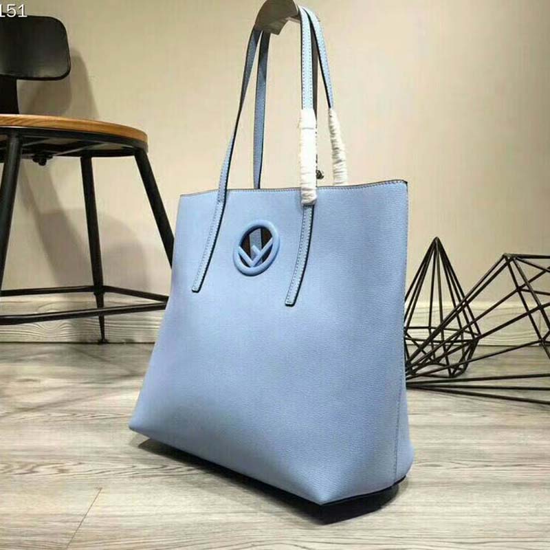 Fendi Women Leather Logo Shopper Bag-Blue - image 4