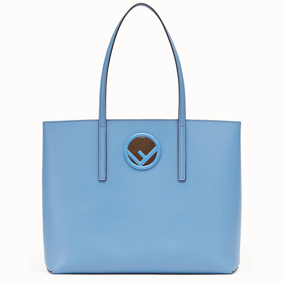 Front view of Fendi Women Leather Logo Shopper Bag-Blue with gold hardware