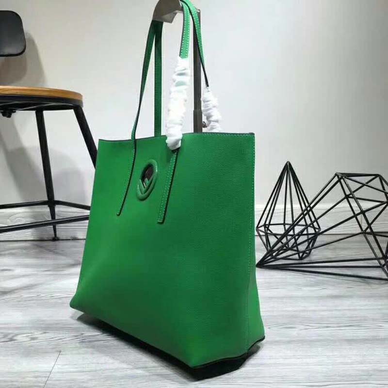 Fendi Women Leather Logo Shopper Bag-Green - image 3