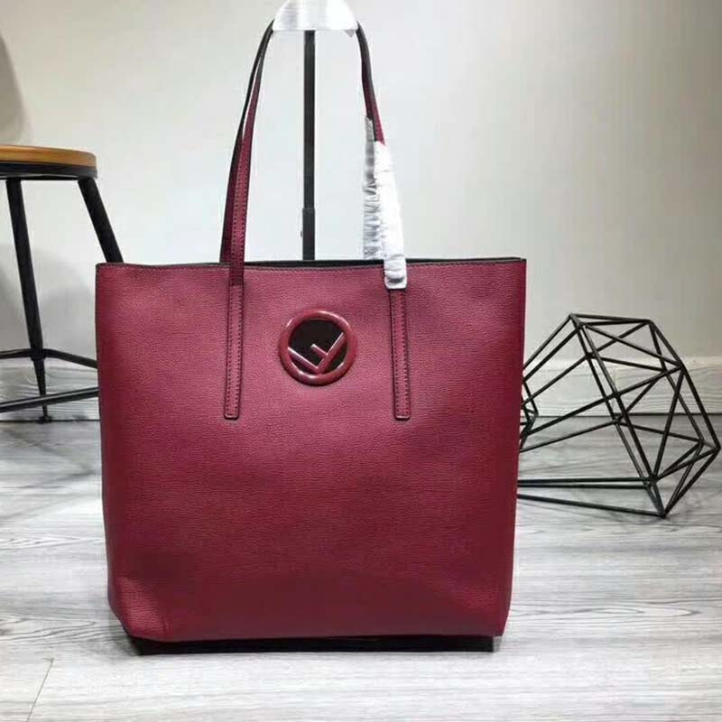Fendi Women Leather Logo Shopper Bag-Maroon - image 2