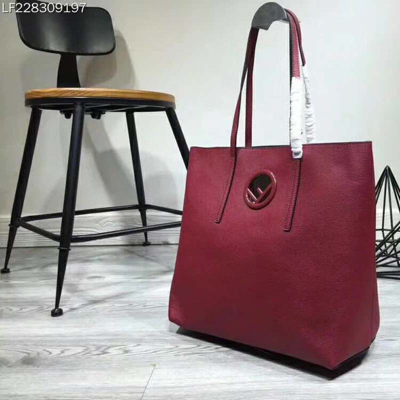 Fendi Women Leather Logo Shopper Bag-Maroon - image 4