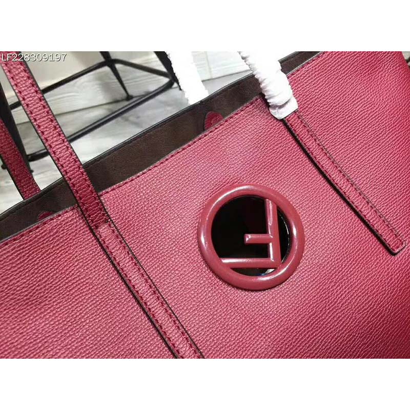 Fendi Women Leather Logo Shopper Bag-Maroon - image 6