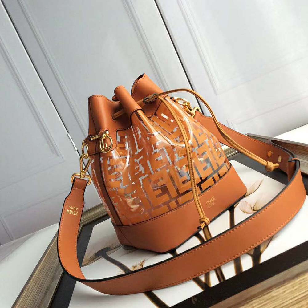 Side view of Fendi Women MON TRESOR Bag in PU-Brown highlighting sleek silhouette