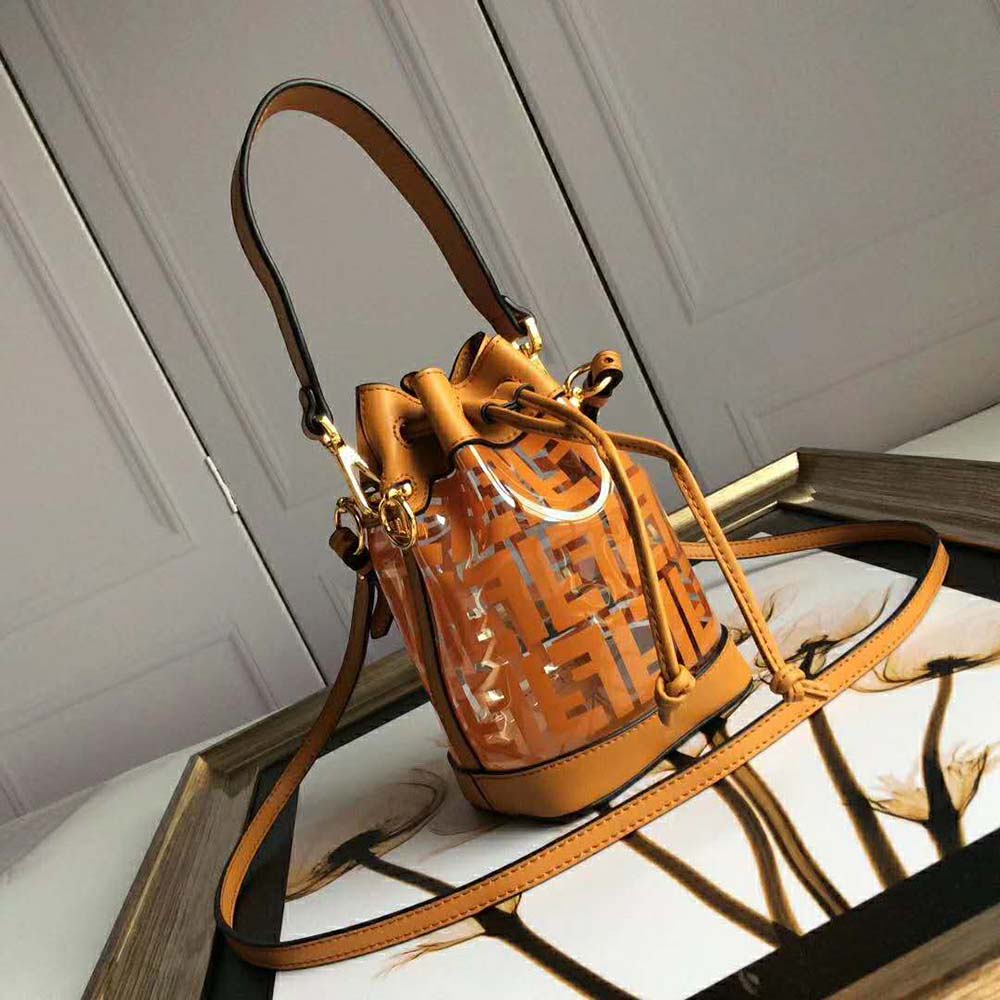 Close-up of gold-tone hardware on Fendi Women MON TRESOR PU Mini-Bag-Orange