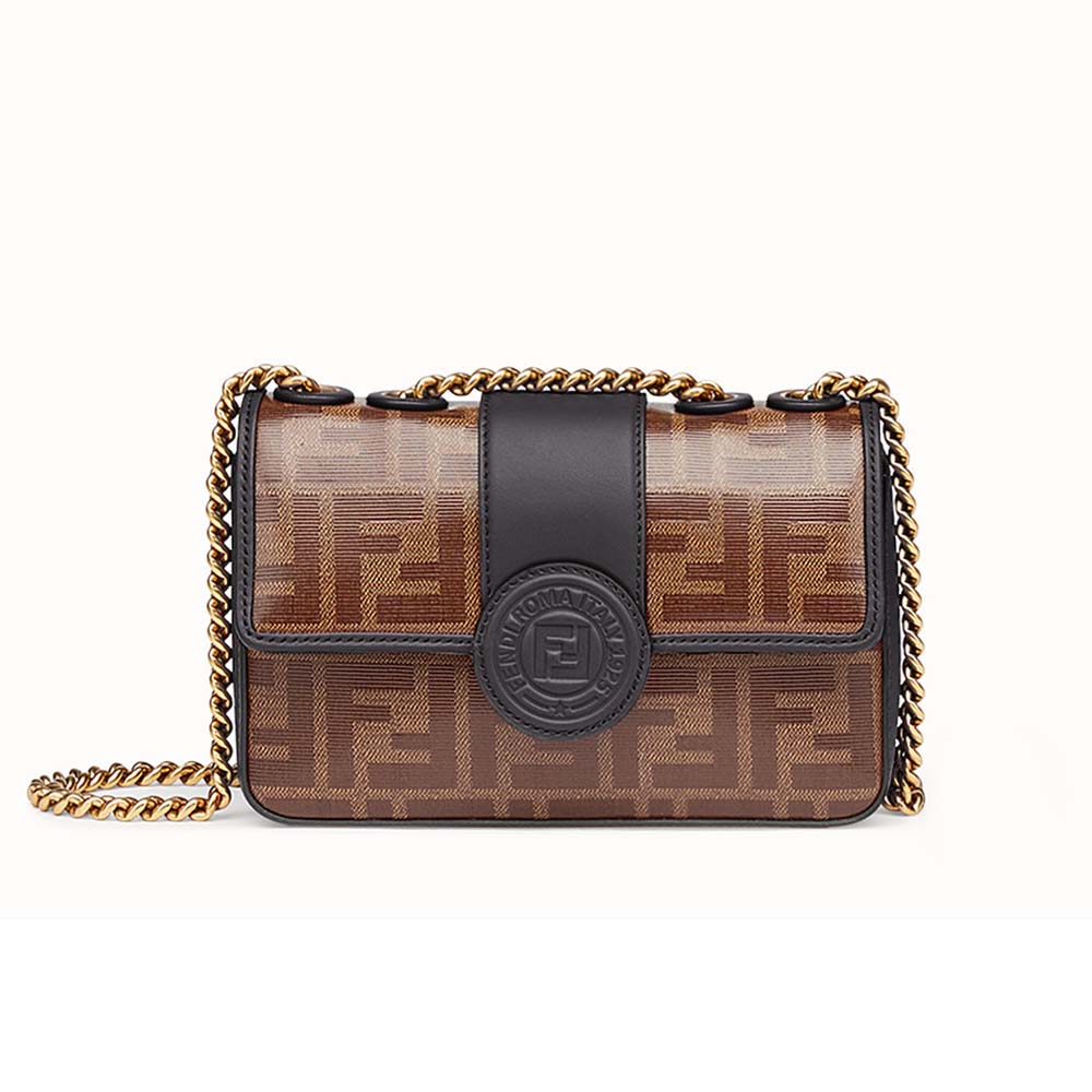 Front view of Fendi Women Mini Double F Brown Canvas Bag showing logo