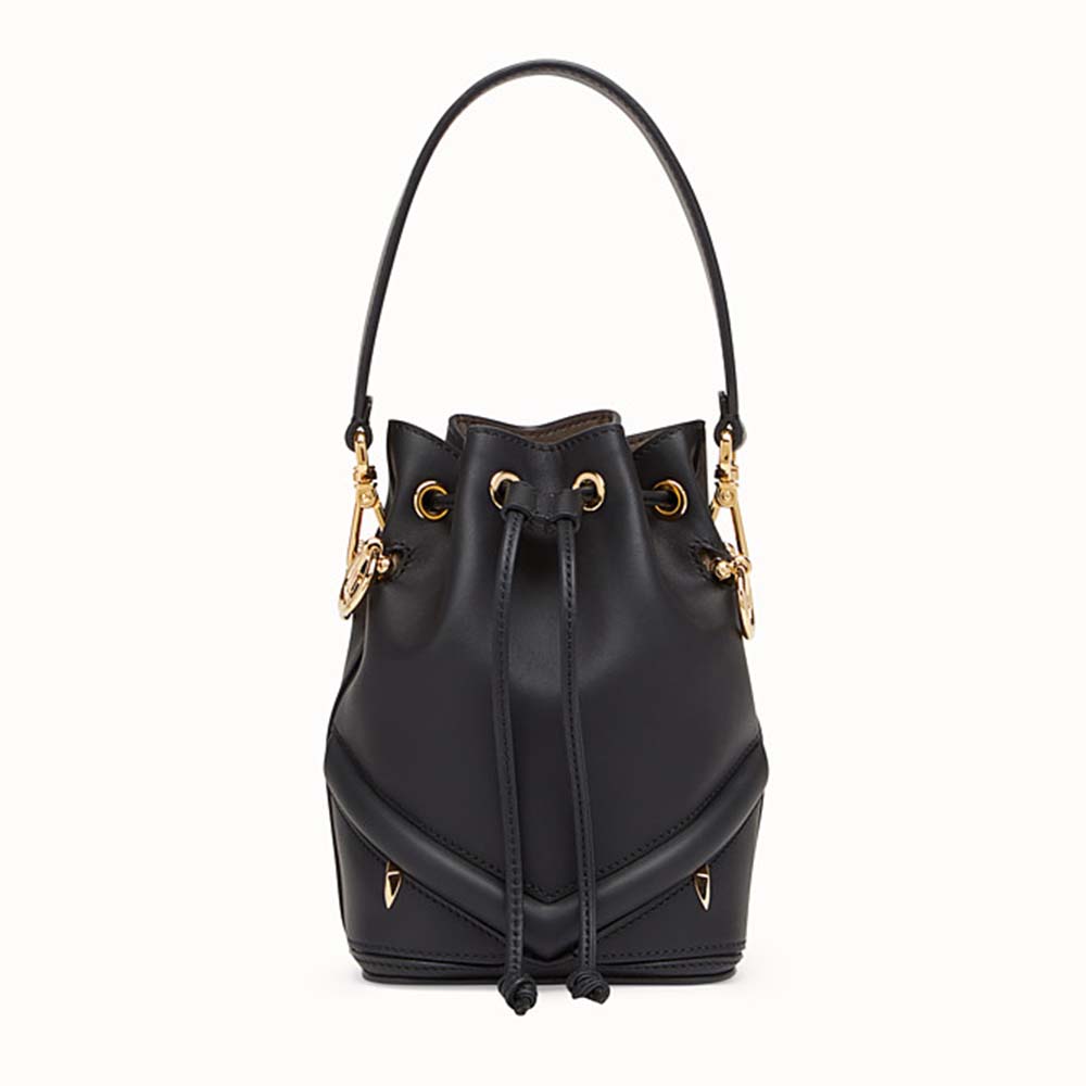 Front view of Fendi Women Mon Tresor Black Calf Leather Mini-Bag with logo clasp