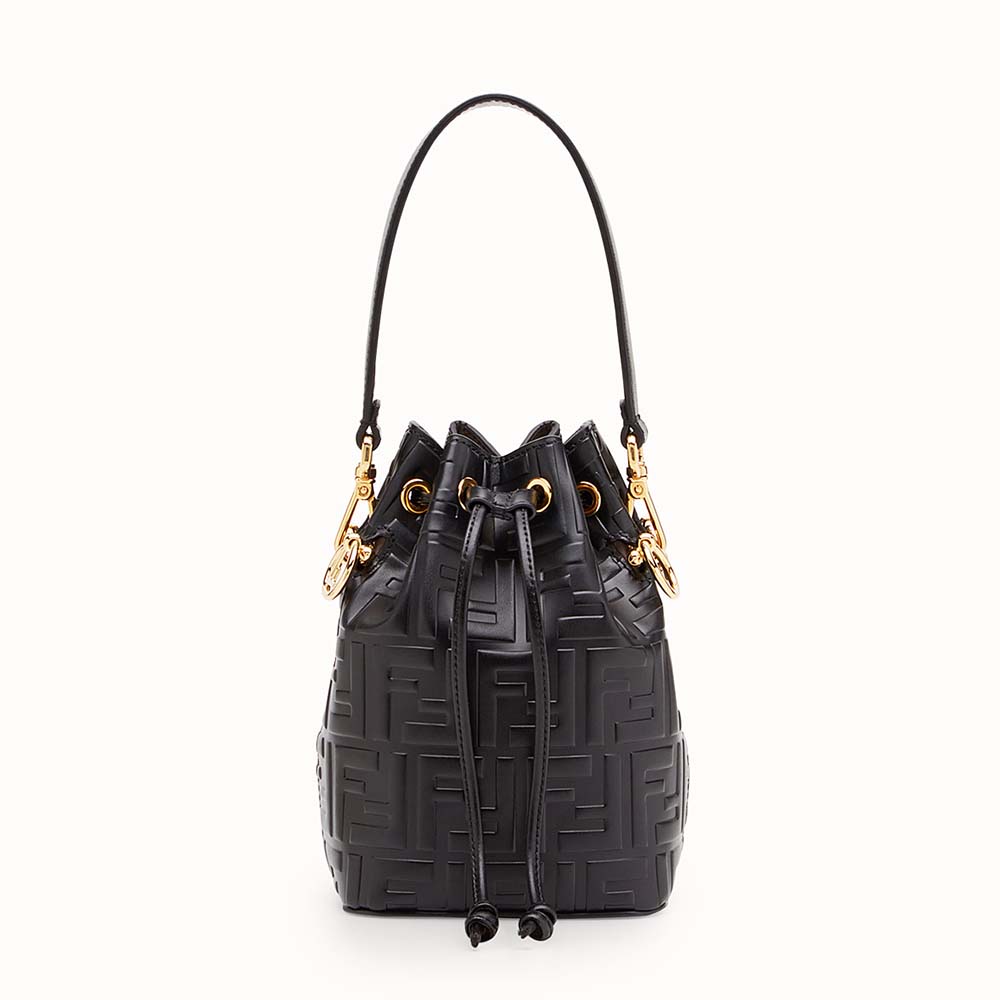 Front view of Fendi Women Mon Tresor Black Leather Mini-Bag with gold hardware