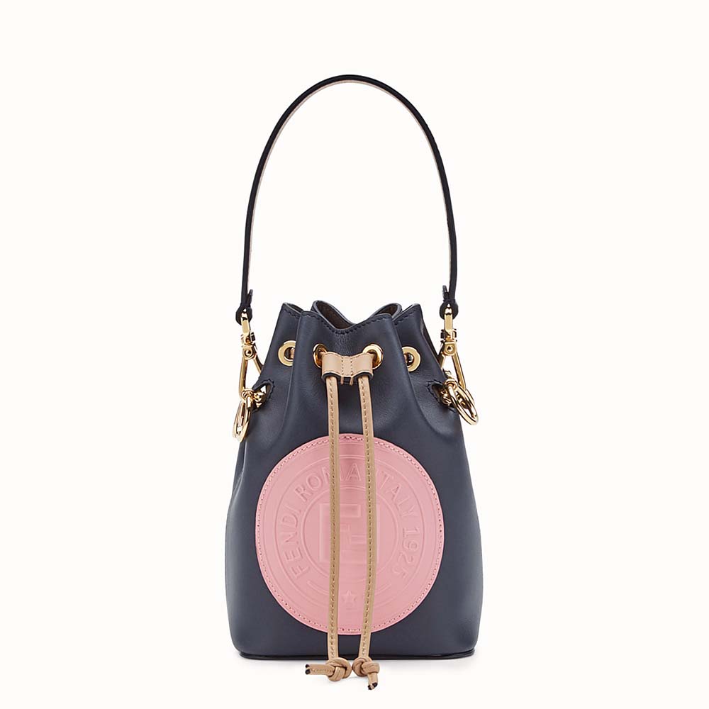 Front view of Fendi Women Mon Tresor Blue Leather Mini-Bag with gold hardware