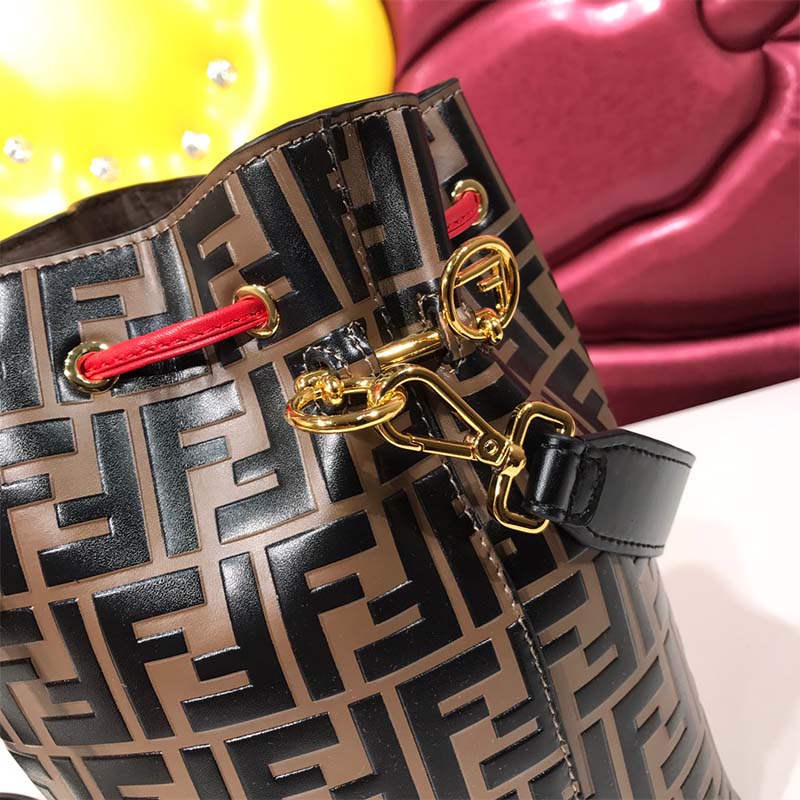 Side angle highlighting the multicolor leather details of Fendi Women Mon Tresor Bag