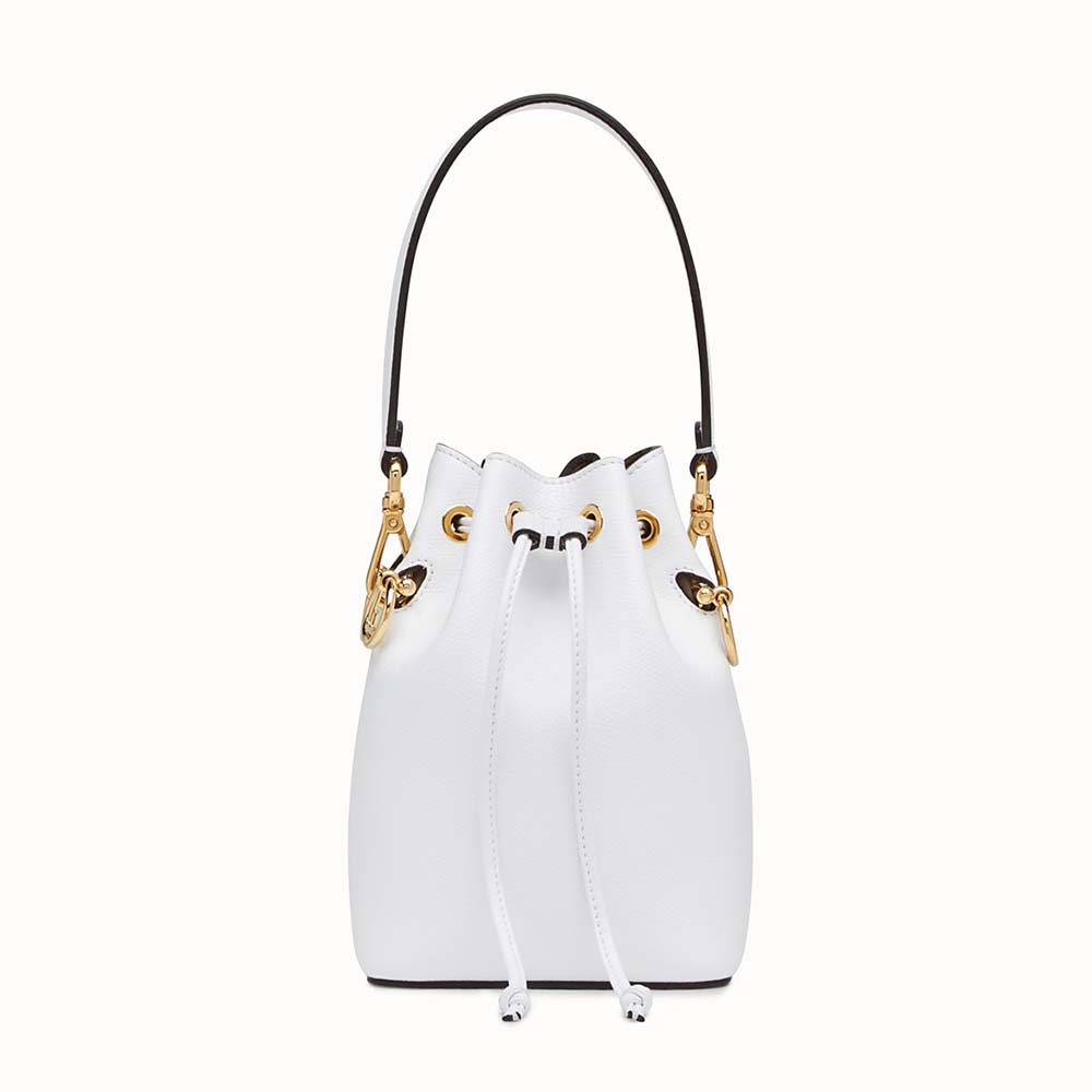 Front view of Fendi Women Mon Tresor White Leather Mini-Bag with gold logo charm