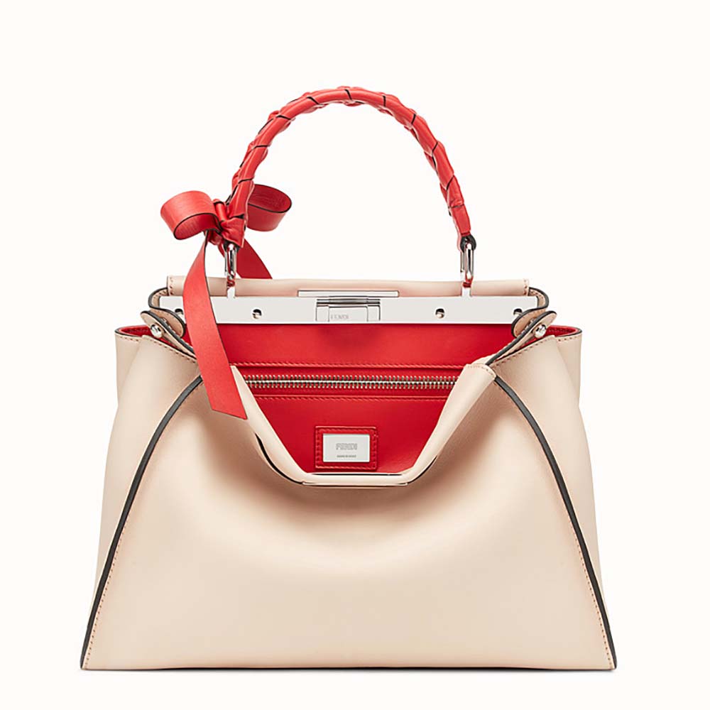 Front view of Fendi Women Peekaboo Rregular Pink Leather Bag-White