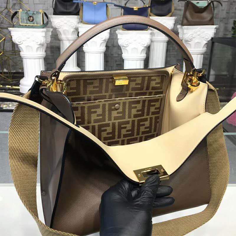 Fendi Women Peekaboo X-Lite Regular Leather Bag-Brown - image 8
