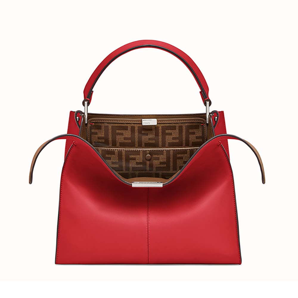 Front view of Fendi Women Peekaboo X-Lite Regular Leather Bag-Red