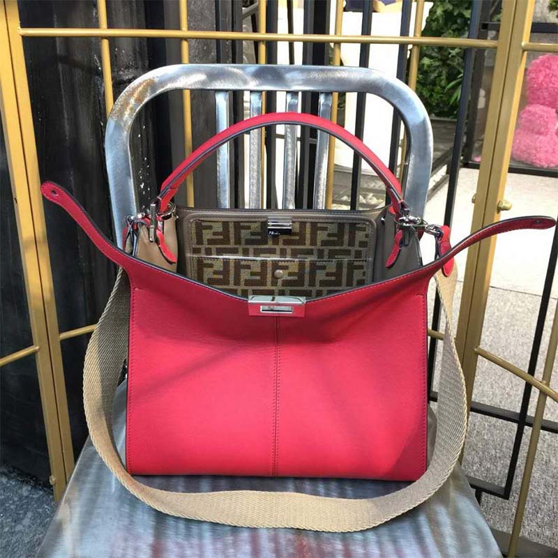 Fendi Women Peekaboo X-Lite Regular Leather Bag-Red - image 4