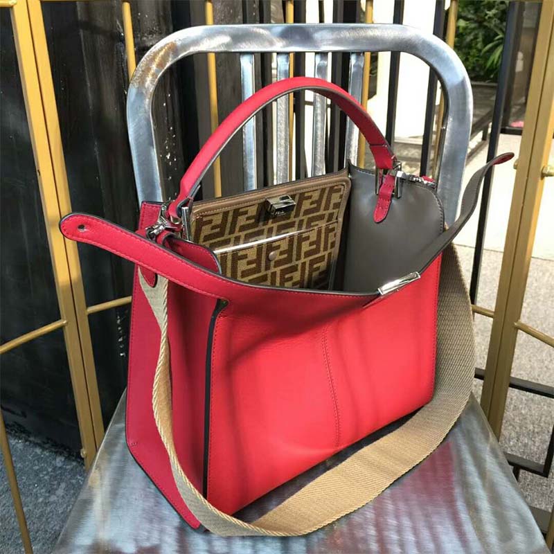 Fendi Women Peekaboo X-Lite Regular Leather Bag-Red - image 6