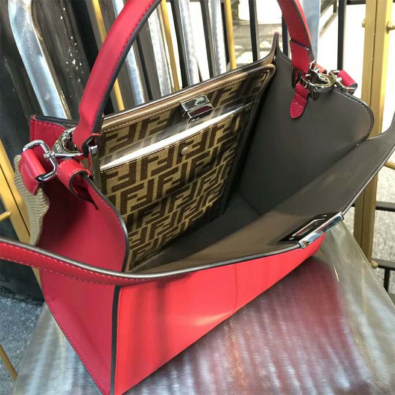 Fendi Women Peekaboo X-Lite Regular Leather Bag-Red - image 7