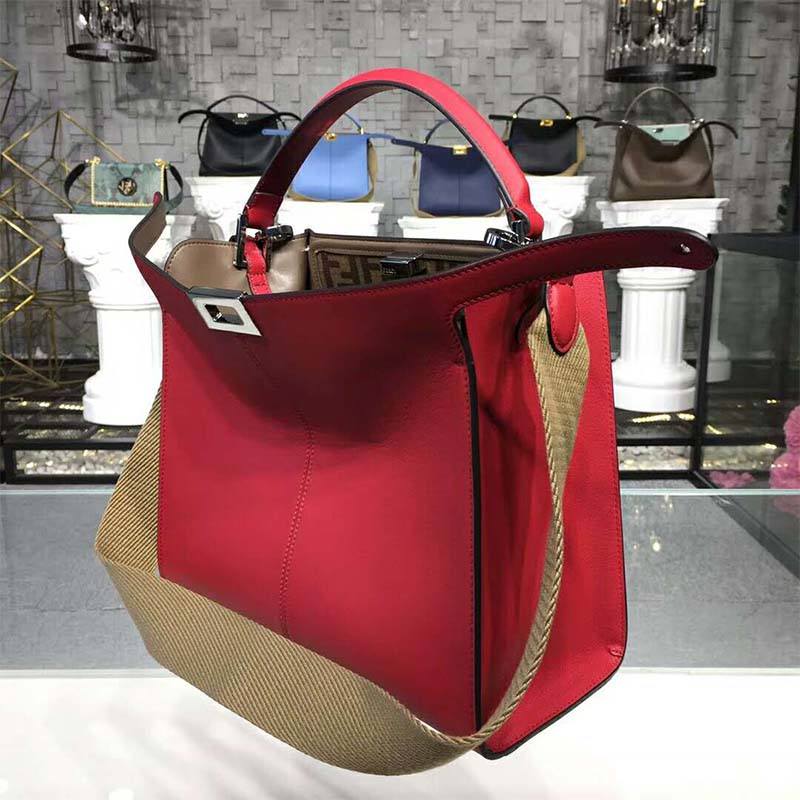 Fendi Women Peekaboo X-Lite Regular Leather Bag-Red - image 5