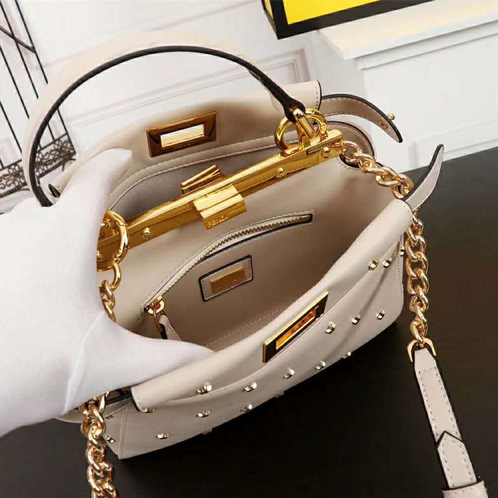 Fendi Women Peekaboo XS Leather Mini-Bag-White - image 8
