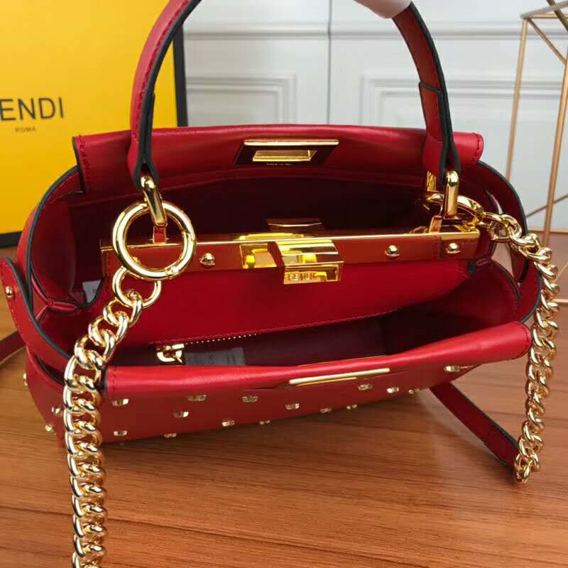 Fendi Women Peekaboo XS Leather Mini-Bag-Red - image 6