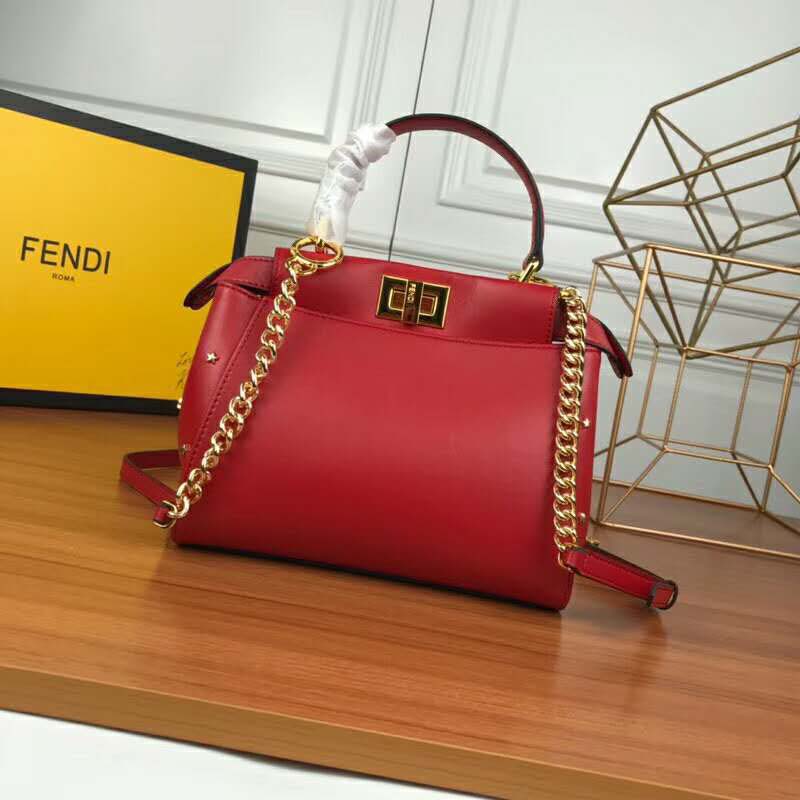 Fendi Women Peekaboo XS Leather Mini-Bag-Red - image 2