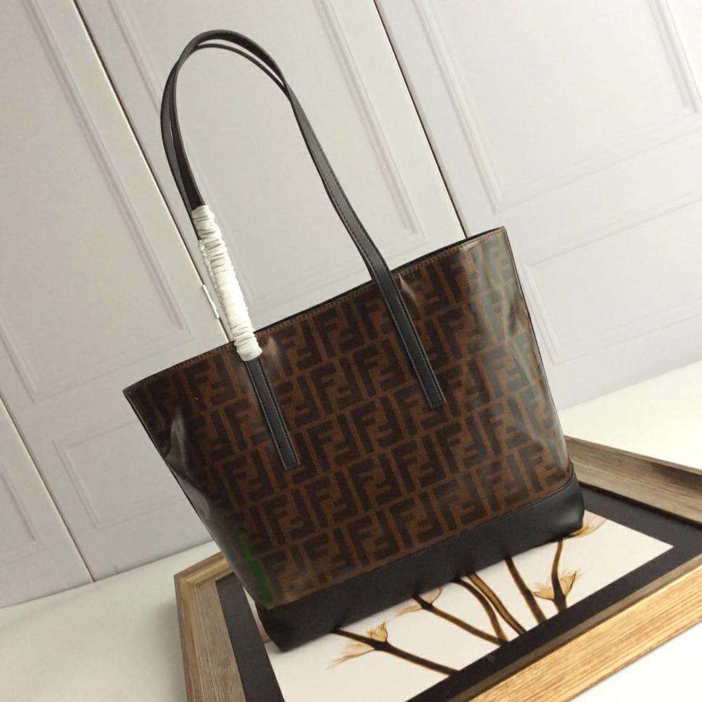 Fendi Women Shopping Logo Leather Shopper-Black - image 5