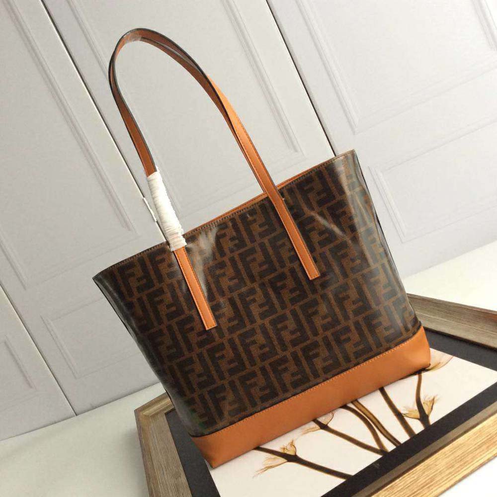 Fendi Women Shopping Logo Leather Shopper-Brown - image 4