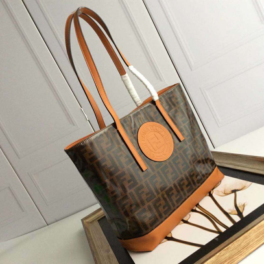 Fendi Women Shopping Logo Leather Shopper-Brown - image 5