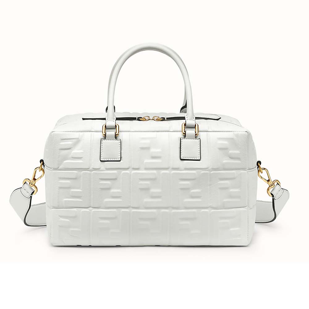 Front view of Fendi Women Small Boston Leather Bag in Large Size-White