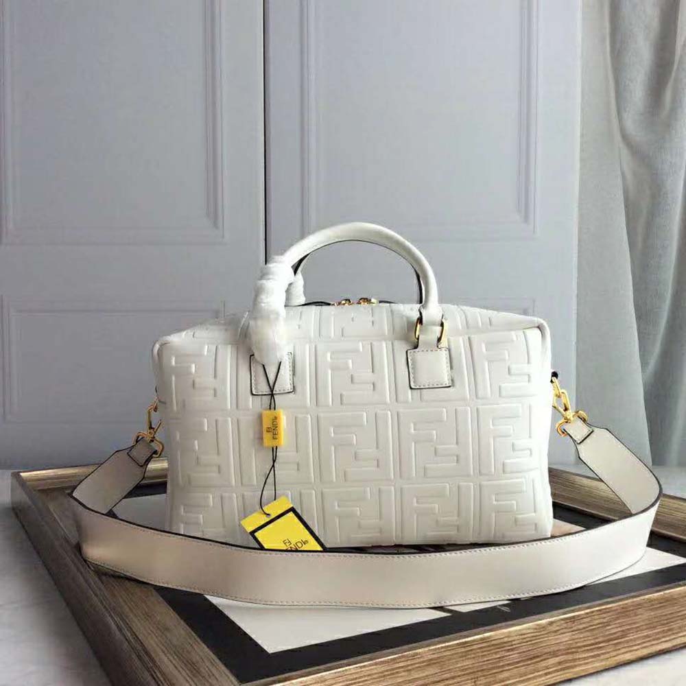 Close-up of gold-tone hardware on Fendi Women Small Boston Leather Bag