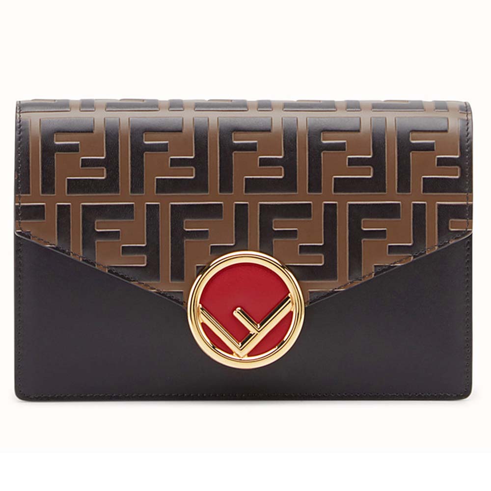 Front view of Fendi Women Wallet on Chain Leather Mini Bag-Black