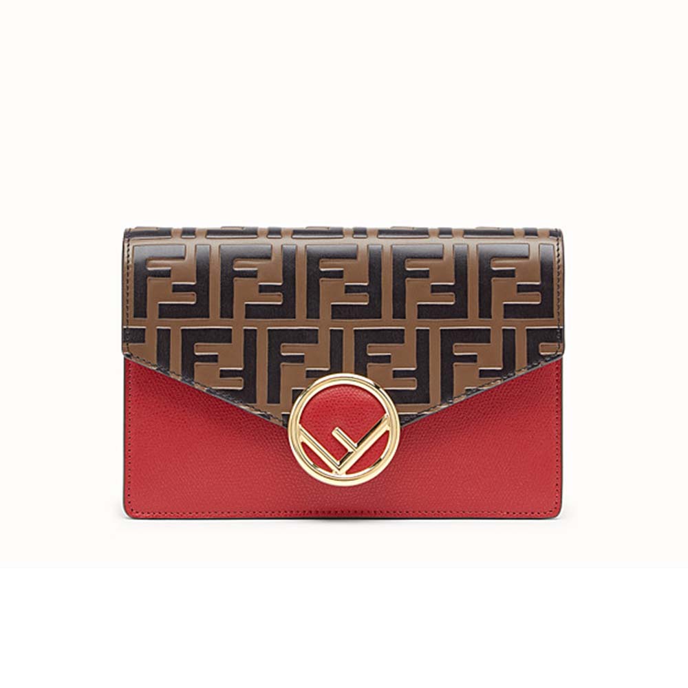 Front view of Fendi Women Wallet on Chain Red Leather Mini Bag