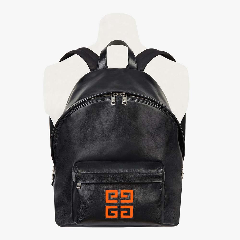 Front view of Givenchy Men 4G Backpack in Leather-Black showing logo detail