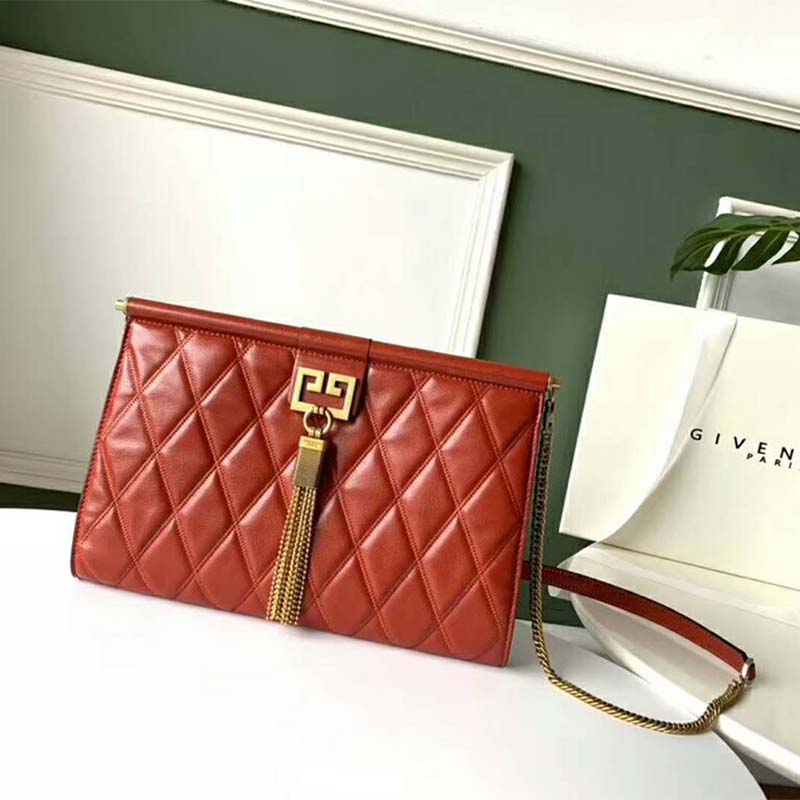 Close-up of diamond quilted leather and silver hardware on Givenchy Gem Bag