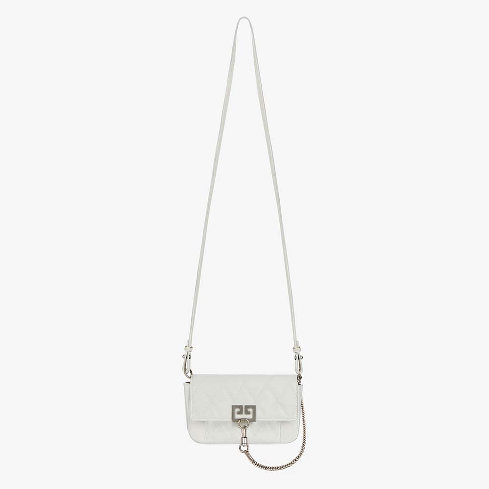 Front view of Givenchy Women Mini Pocket Bag in Diamond Quilted Leather-White