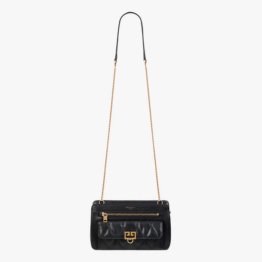 Front view of Givenchy Women Pocket Bag in Diamond Quilted Leather-Black