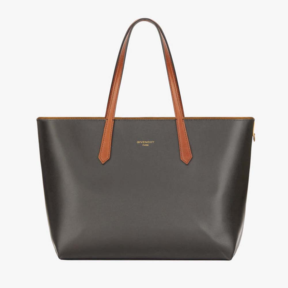 Front view of Givenchy Women Shopper Tote Bag in smooth black leather