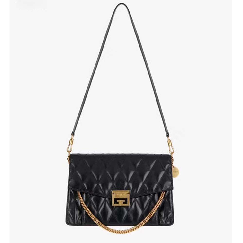 Front view of Givenchy Women Small GV3 Bag in diamond quilted leather black