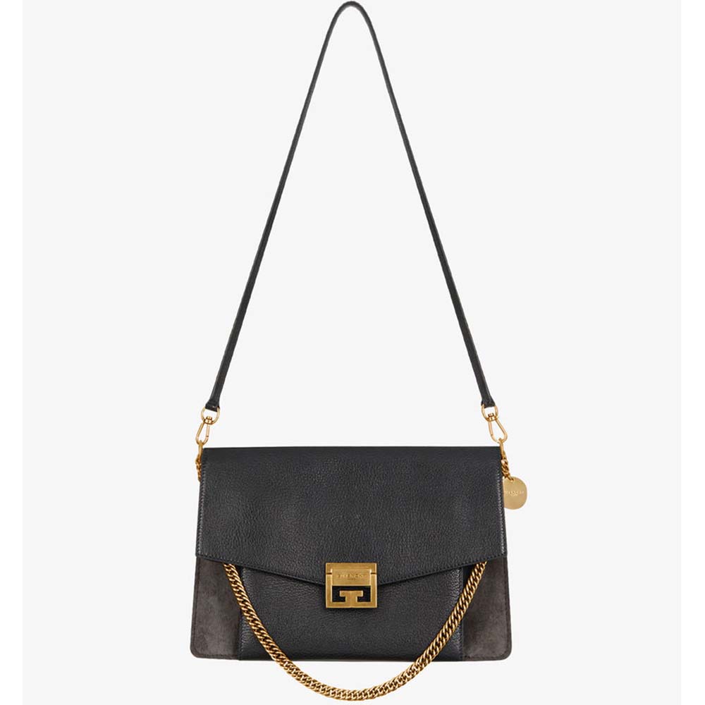 Front view of Givenchy Women Two-Toned Medium GV3 Bag Leather and Suede-Black
