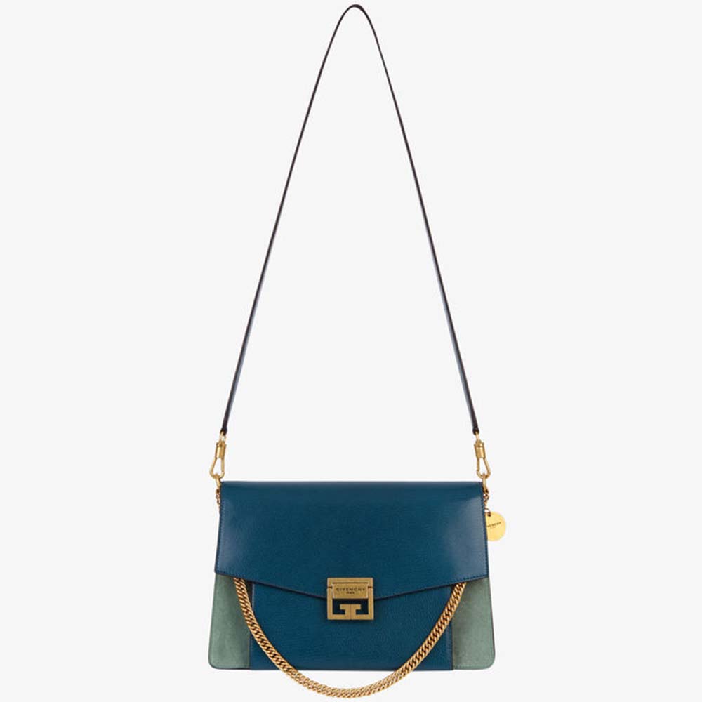 Front view of Givenchy Women Two-Toned Medium GV3 Bag Leather and Suede-Blue