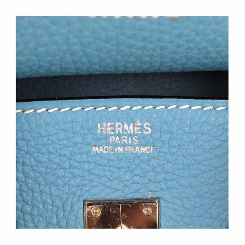 Hermes Birkin 25 Bag in Togo Leather with Silver Hardware-Blue - image 6