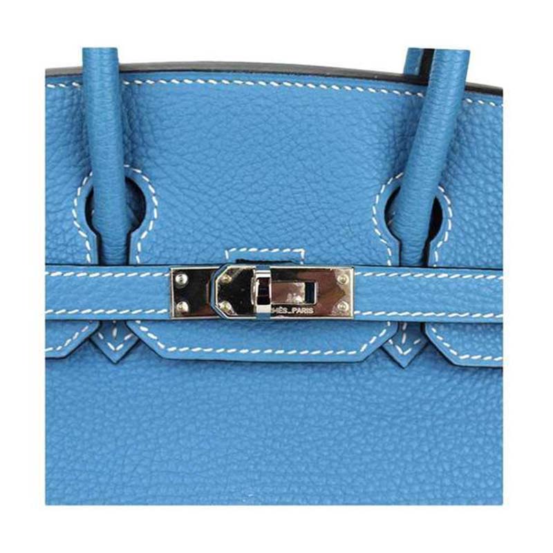 Hermes Birkin 25 Bag in Togo Leather with Silver Hardware-Blue - image 4